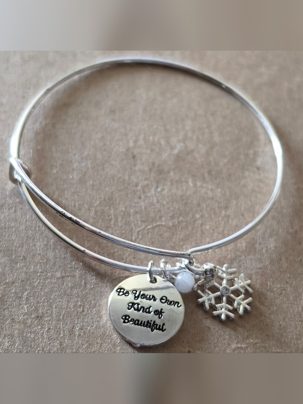 Silver Snowflake Charm Bangle Bracelet with White Accent NEW